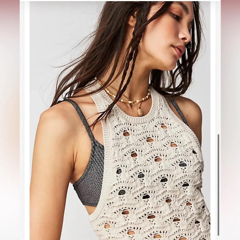 Free People FP Beach Beige Crochet Mini Dress Coverup - Picture 4 of 11